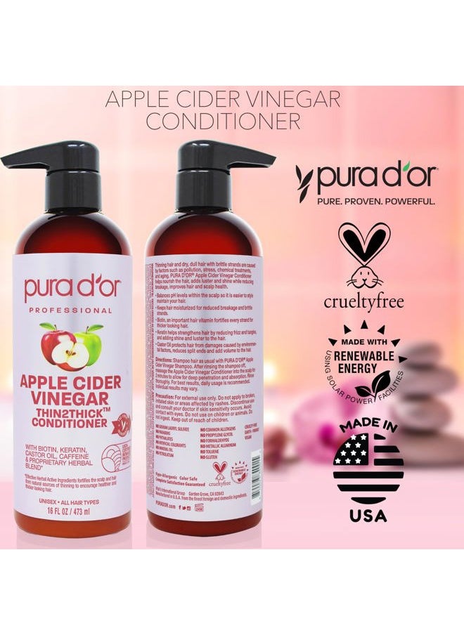 Pura d'or 16 Oz Apple Cider Vinegar Thin2Thick Conditioner - Biotin, Keratin, Caffeine, Castor Oil & Key Active Ingredients for All Hair Types, Men & Women  - Image 4