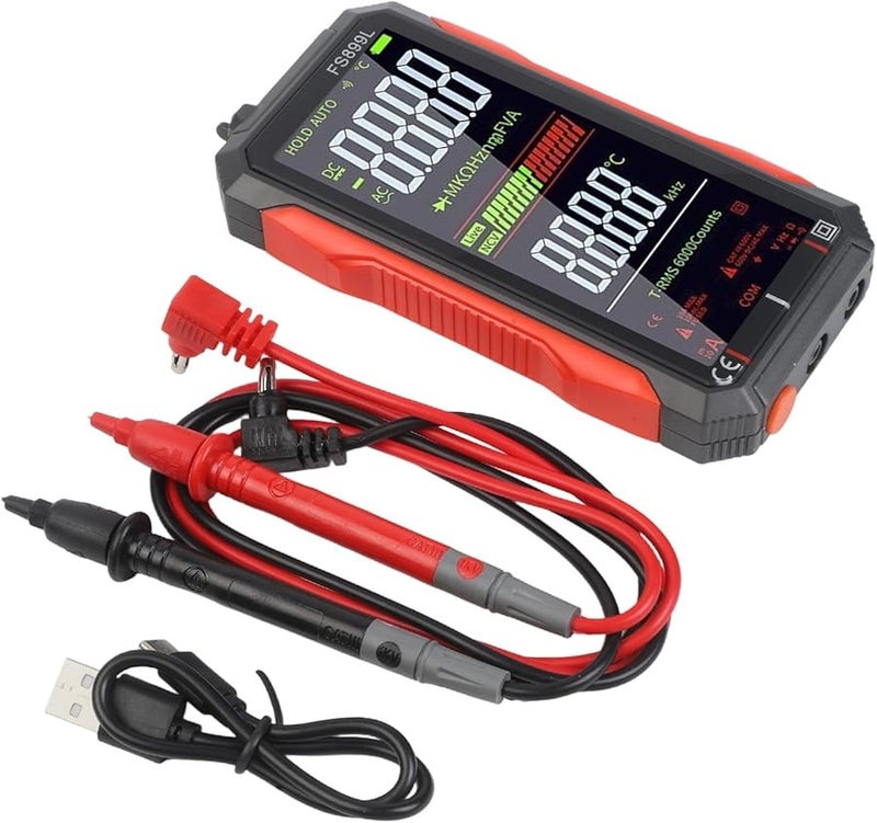 FS899C Smart Multimeter Rechargeable True RMS 6000 Counts USB C 4 8 Inch Backlit Display - Image 2