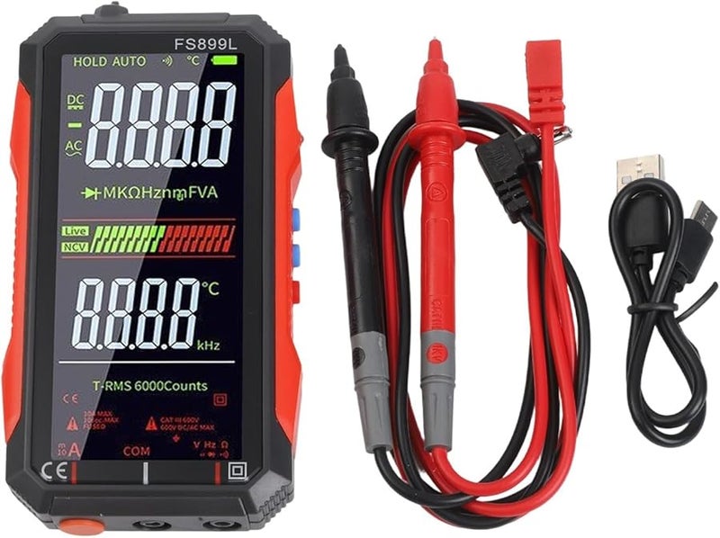 FS899C Smart Multimeter Rechargeable True RMS 6000 Counts USB C 4 8 Inch Backlit Display - Image 4