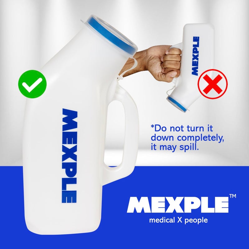 MEXPLE وعاء بولي للذكور UroTank، وعاء بول للرجال، قمع بول، وعاء بول طبي محمول وآمن بسعة 1200 مل، زجاجة بول للمرضى، أبيض - Image 4