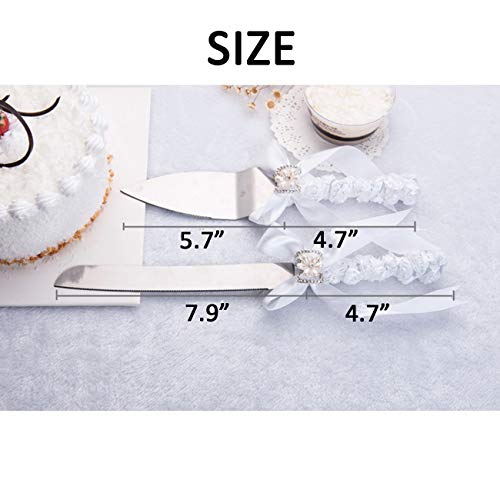 TIHOOD Set of 2 Rustic Wedding Cake Knife and Serving Set with Twine Heart Love Wood Tag Burlap Lace Wedding Cake Knife - Image 5