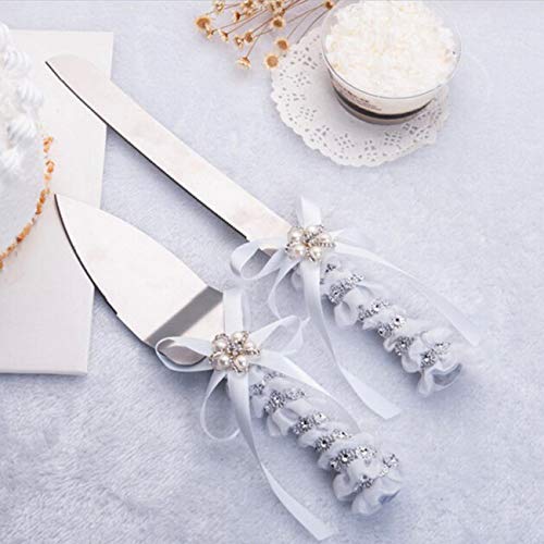 TIHOOD Set of 2 Rustic Wedding Cake Knife and Serving Set with Twine Heart Love Wood Tag Burlap Lace Wedding Cake Knife - Image 2