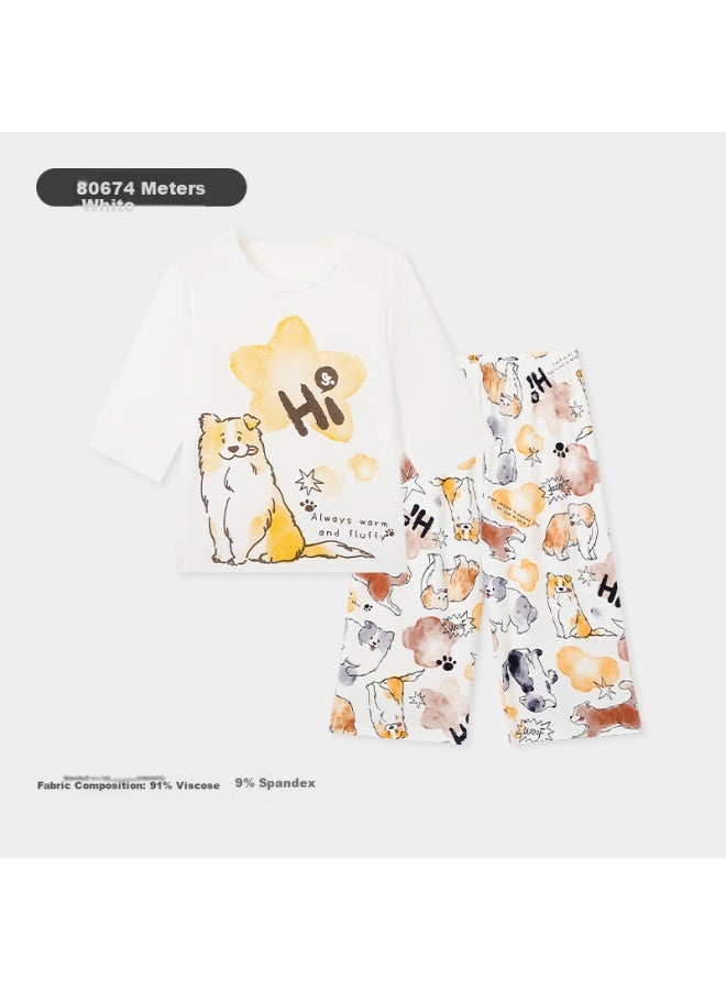 Long time companion Longevity Companion Children's Thin Anti-cooling Air Conditioning Suit For Boys, Big Children's Class A Seven-point Sleeve Pants Home Service Set - Image 5