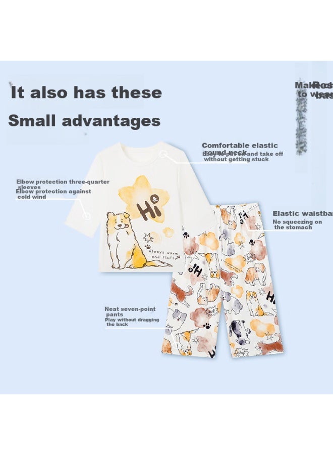 Long time companion Longevity Companion Children's Thin Anti-cooling Air Conditioning Suit For Boys, Big Children's Class A Seven-point Sleeve Pants Home Service Set - Image 4