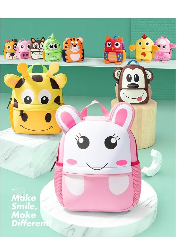 TongChang Animal Face Design Little Short Lightweight SBR Waterproof Backpack Bag for Toddlers Kids (Rabbit)  - Image 1