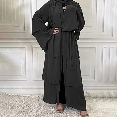 IKADEX Abayas for Women Muslim Dubai Dress Loose Fit Long Cardigan Islamic Kaftan Robe Hijab Scarf Outfits #A: Black XXL - Image 3