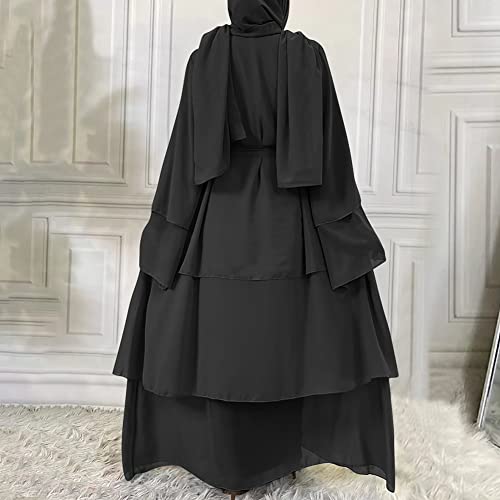 IKADEX Abayas for Women Muslim Dubai Dress Loose Fit Long Cardigan Islamic Kaftan Robe Hijab Scarf Outfits #A: Black XXL - Image 5