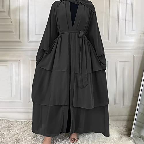 IKADEX Abayas for Women Muslim Dubai Dress Loose Fit Long Cardigan Islamic Kaftan Robe Hijab Scarf Outfits #A: Black XXL - Image 2