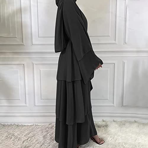 IKADEX Abayas for Women Muslim Dubai Dress Loose Fit Long Cardigan Islamic Kaftan Robe Hijab Scarf Outfits #A: Black XXL - Image 4