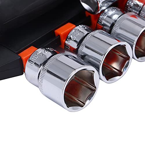 KATSU Tools 1/2 Inch Socket Set 12Pcs, 10-24mm Metric Drive with 24-Teeth Quick-Released Ratchet Wrench and 5" Extension Bar, High Grade Chrome Vanadium Steel, Auto Repairing Garage Tool 420343 - Image 4