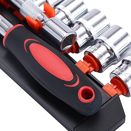 KATSU Tools 1/2 Inch Socket Set 12Pcs, 10-24mm Metric Drive with 24-Teeth Quick-Released Ratchet Wrench and 5" Extension Bar, High Grade Chrome Vanadium Steel, Auto Repairing Garage Tool 420343 - Image 3