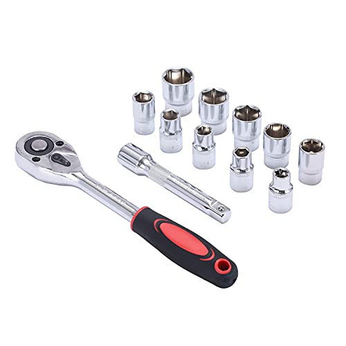 KATSU Tools 1/2 Inch Socket Set 12Pcs, 10-24mm Metric Drive with 24-Teeth Quick-Released Ratchet Wrench and 5" Extension Bar, High Grade Chrome Vanadium Steel, Auto Repairing Garage Tool 420343 - Image 5