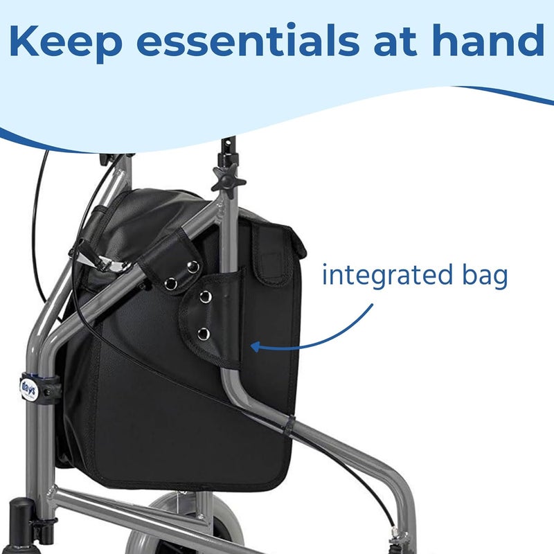 Days Lightweight Tri Wheel Walker Rollator Aluminium Mobility Walker with Adjustable Height and Brakes Foldable Walking Frame with Carry Bag Mobility Aid for Elderly Quartz - Image 3