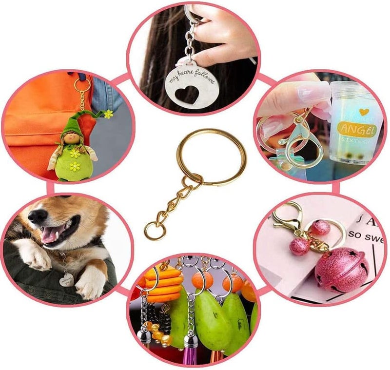 DIY Crafts DIY Crafts 5 Pcs, Silver, Split Key Ring with Chain Set, Metal Flat Keychain Rings 1 Inch with Open Jump Rings and Screw Eye Pins Bulk, for Handbag Hangers Hooks Beading J (5 Pcs, Silver)  - Image 3