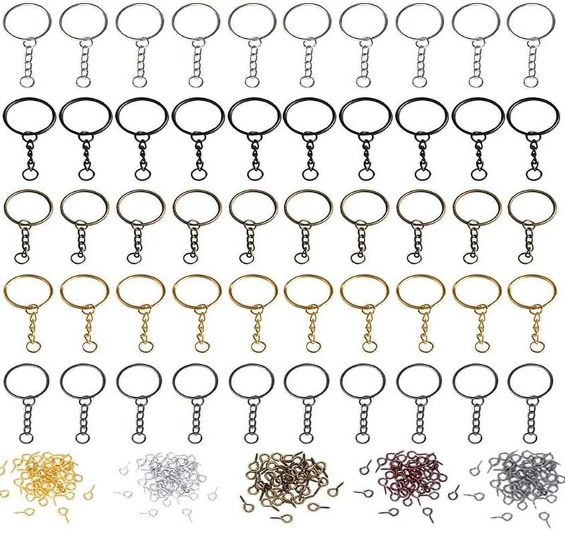 DIY Crafts DIY Crafts 5 Pcs, Silver, Split Key Ring with Chain Set, Metal Flat Keychain Rings 1 Inch with Open Jump Rings and Screw Eye Pins Bulk, for Handbag Hangers Hooks Beading J (5 Pcs, Silver)  - Image 4