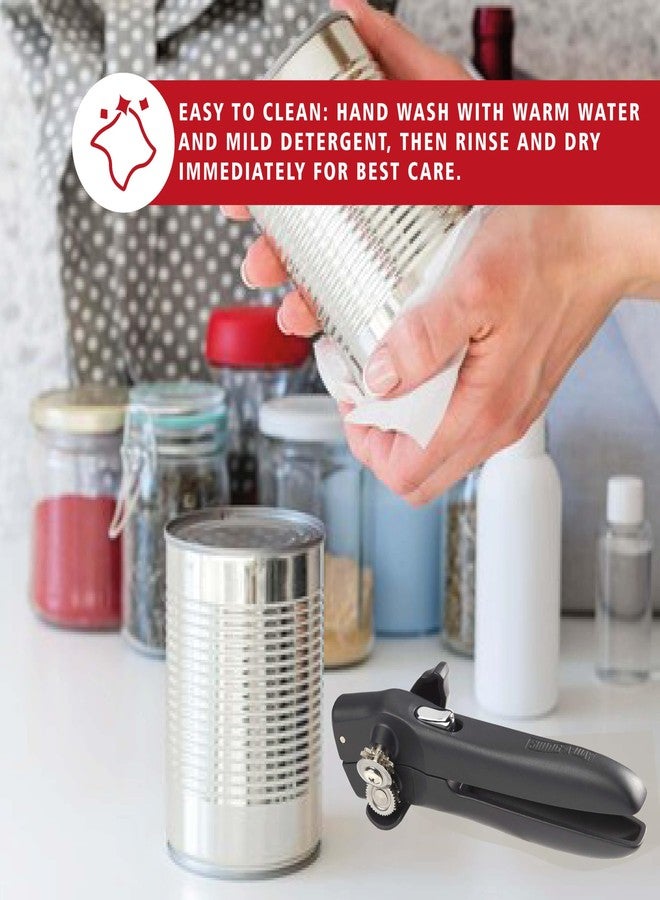 سوينج-أه-واي فتاحة علب قابلة للقفل بشفرة حادة، يدوية، فتاحة علب وزجاجات 2 في 1، مصنوعة من الفولاذ، مقبض سهل الدوران، من أساسيات المطبخ (أسود) - Image 3