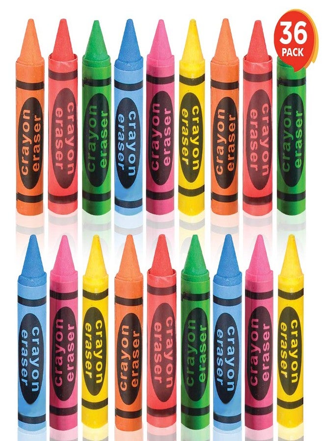ArtCreativity 2.5 Inch Crayon Erasers for Kids - Mini Erasers Bulk Set of 36 - Durable Pencil Rubbers in Assorted Colors - School Stationery Supplies - Birthday Party Favors for Kids, Classroom Prize - Image 1