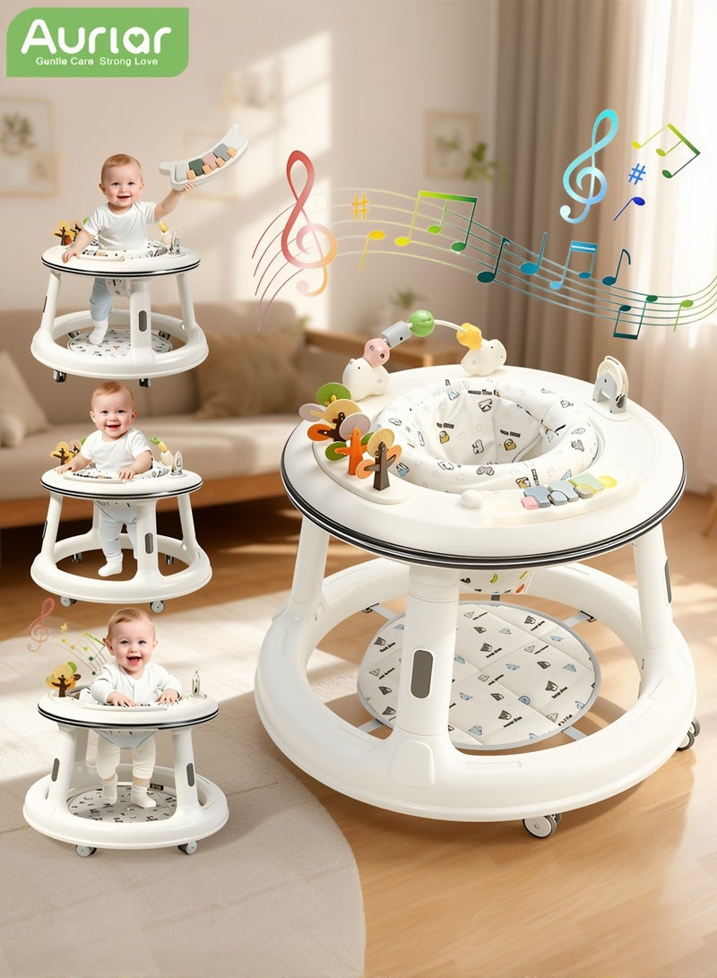 Aurlar 5 in 1 Baby Walker, Push Walker with 360° Swivel Seat, Music & Light Toys, Activity Table & Feeding Mode, Baby Standing Support for 6–18 Months (White) - Image 1