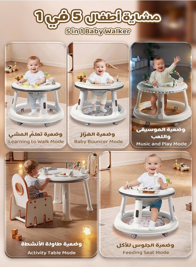 Aurlar 5 in 1 Baby Walker, Push Walker with 360° Swivel Seat, Music & Light Toys, Activity Table & Feeding Mode, Baby Standing Support for 6–18 Months (White) - Image 2