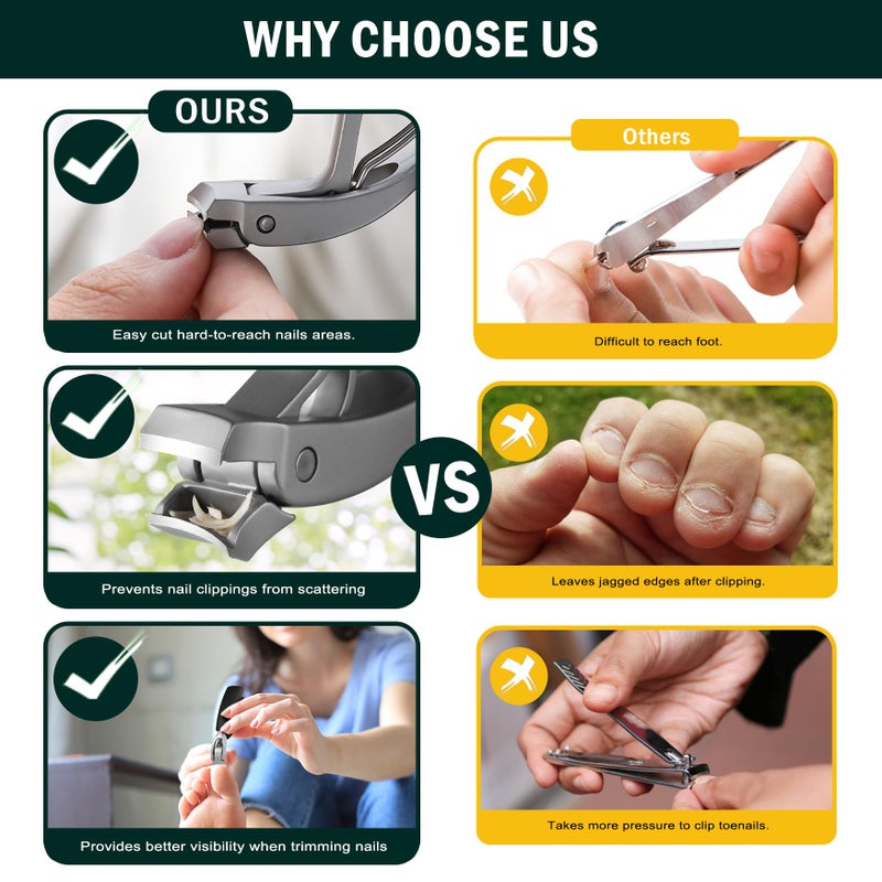 FVION Innovative angled Head Toenail Clippers, Professional Ingrown Toe Nail Clippers for Thick Nails Seniors, Slanted Nail Clippers with Catcher, Pedicure Toenail Cutters Toenail Scissors - Image 4