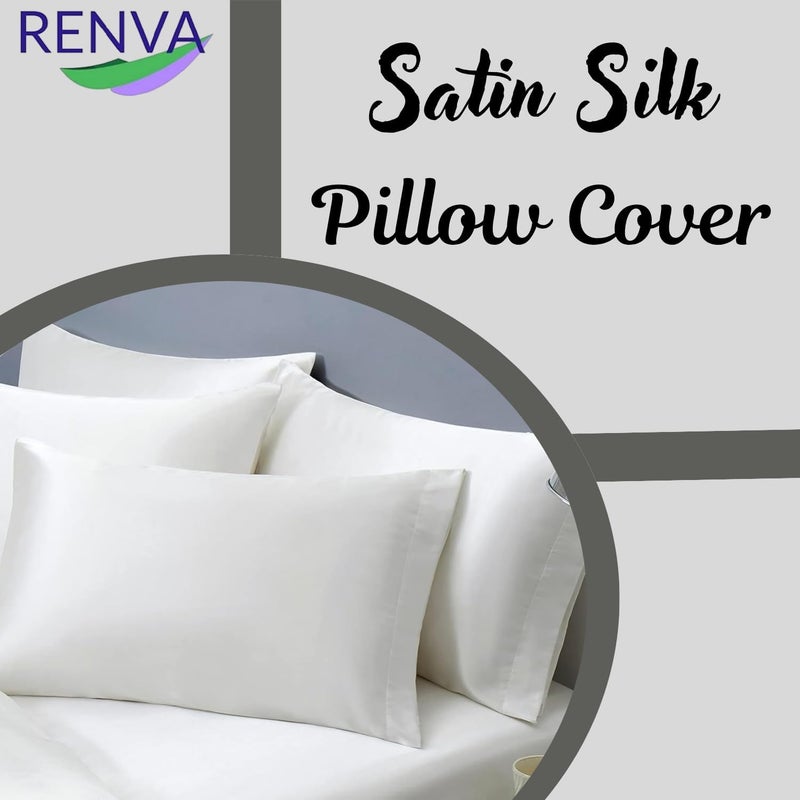 RENVA Set of 2 Satin Silk Pillowcase for Hair and Skin Standard Size 18"X 28" with Soft Breathable Smooths Cooling Pillow Covers for Sleeping (2, White) - Image 3