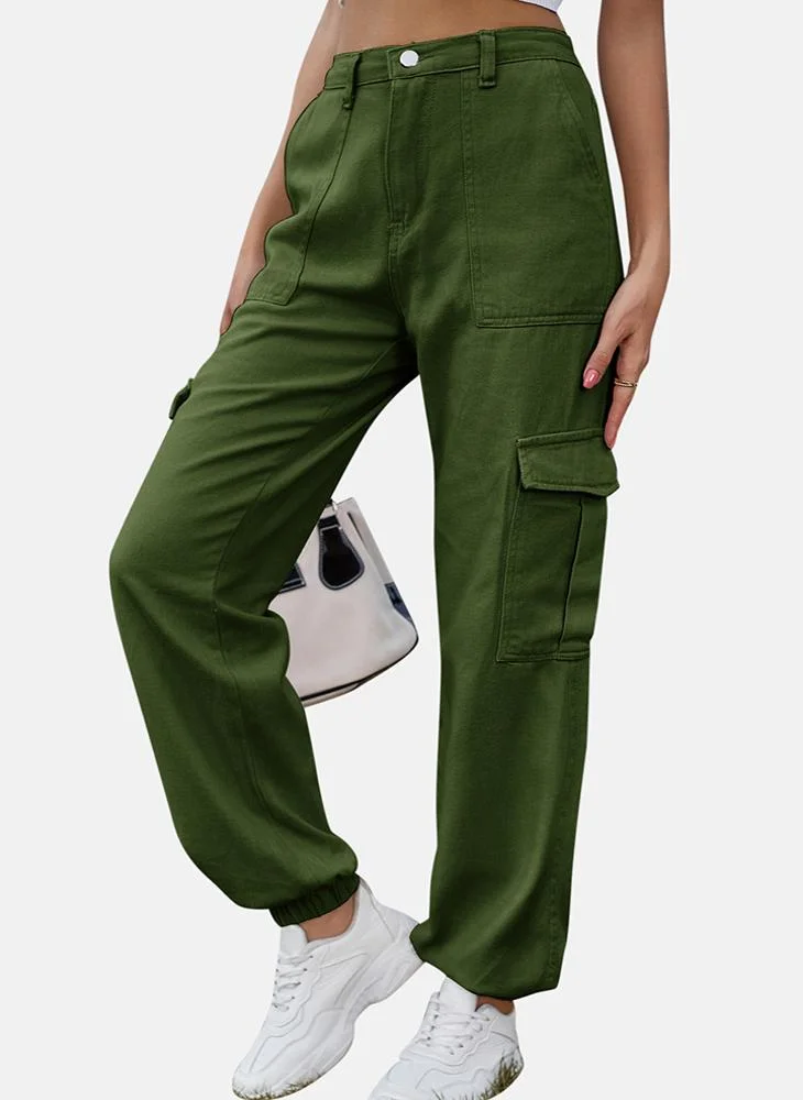 YUNIQEE Green Regular Fit Mid Rise Plain Cargo Pant