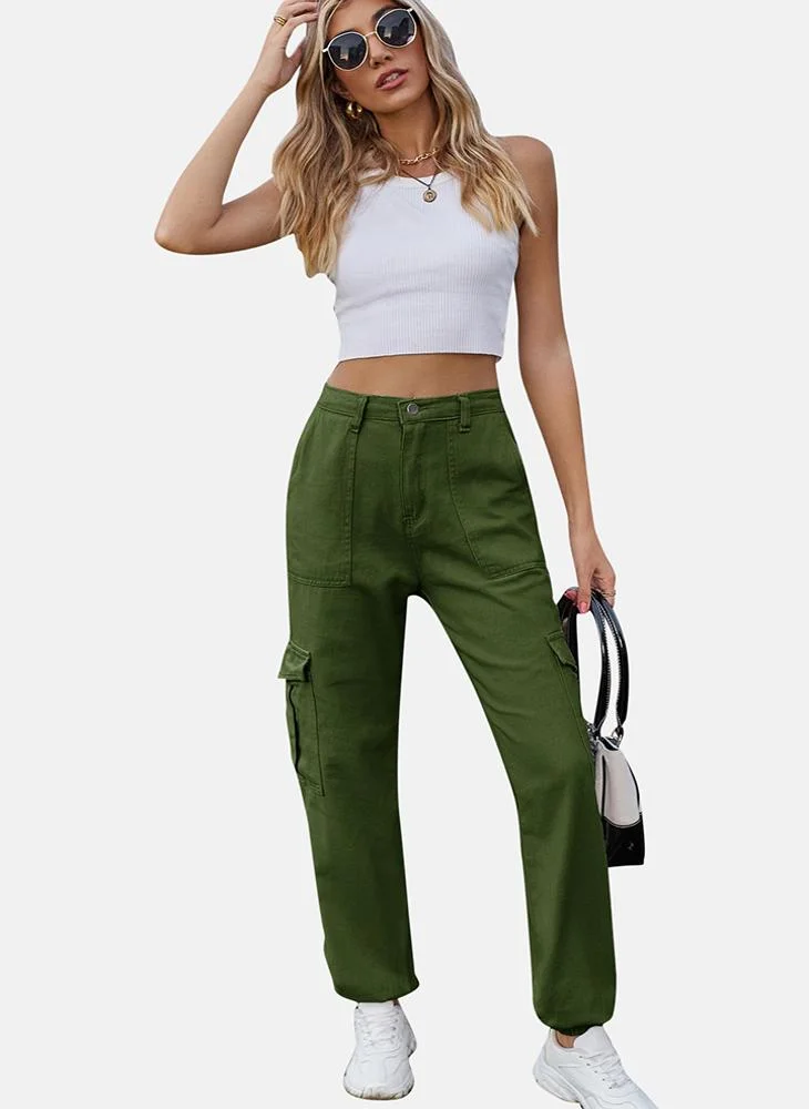 YUNIQEE Green Regular Fit Mid Rise Plain Cargo Pant