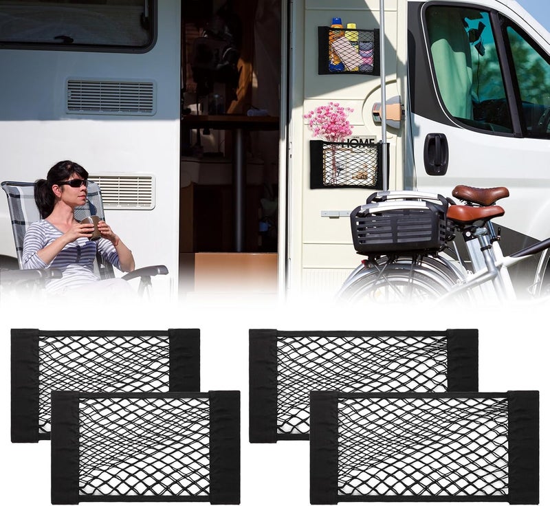 PIFOOG 4 قطع جيوب تخزين عالمية للسيارة قابلة للتمدد شبكة سيارات حقيبة شبكية منظم ملصقات شبكية للسيارة SUV صندوق السيارة المقعد الخلفي عربة التخي��م - Image 1