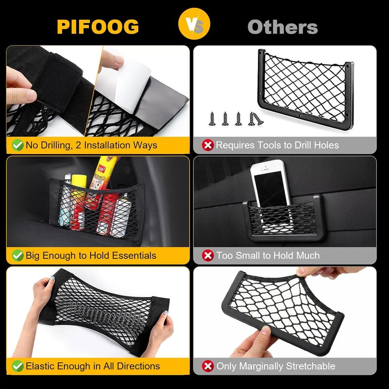 PIFOOG 4 قطع جيوب تخزين عالمية للسيارة قابلة للتمدد شبكة سيارات حقيبة شبكية منظم ملصقات شبكية للسيارة SUV صندوق السيارة المقعد الخلفي عربة التخي��م - Image 2