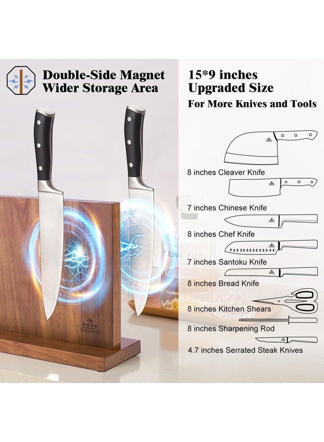 ENOKING Extra Large Magnetic Knife Block, 15.2-In Acacia Wood Knife Holder for Home Kitchen, Universal Knife Holder Stand with Strong Enhanced Magnets for Safe and Multifunctional Knife Storage - Image 2