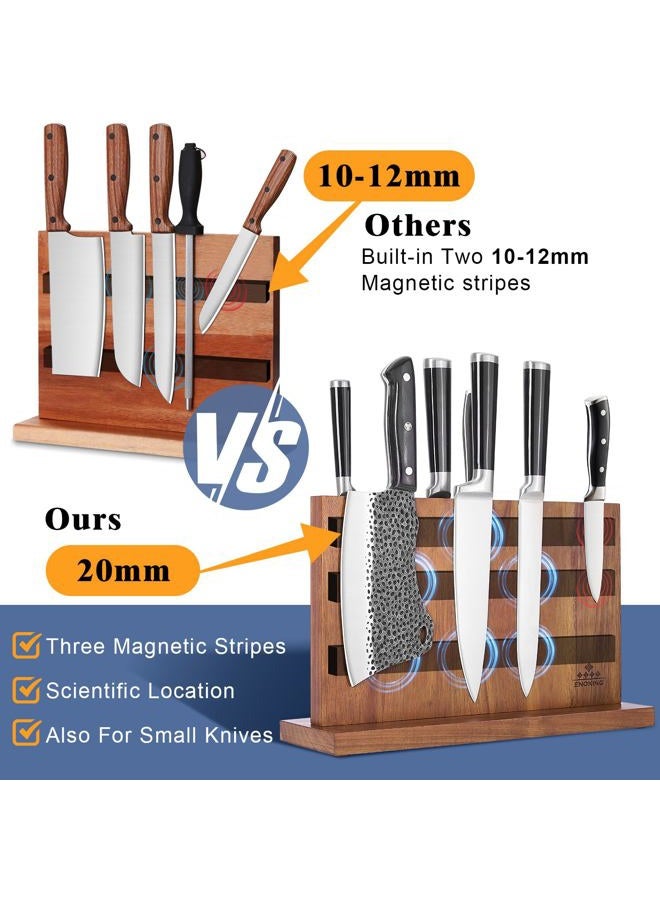 ENOKING Extra Large Magnetic Knife Block, 15.2-In Acacia Wood Knife Holder for Home Kitchen, Universal Knife Holder Stand with Strong Enhanced Magnets for Safe and Multifunctional Knife Storage - Image 3