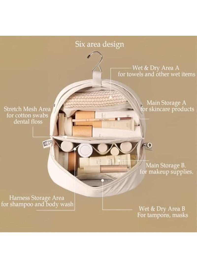 SYOSI Travel Makeup Bag for Women, Large Wet & Dry Cosmetic Organizer with Divider, Waterproof Portable Pouch, Makeup & Toiletry Storage, Foldable & Durable for Home, Outdoor, and Travel Use (White) - Image 3