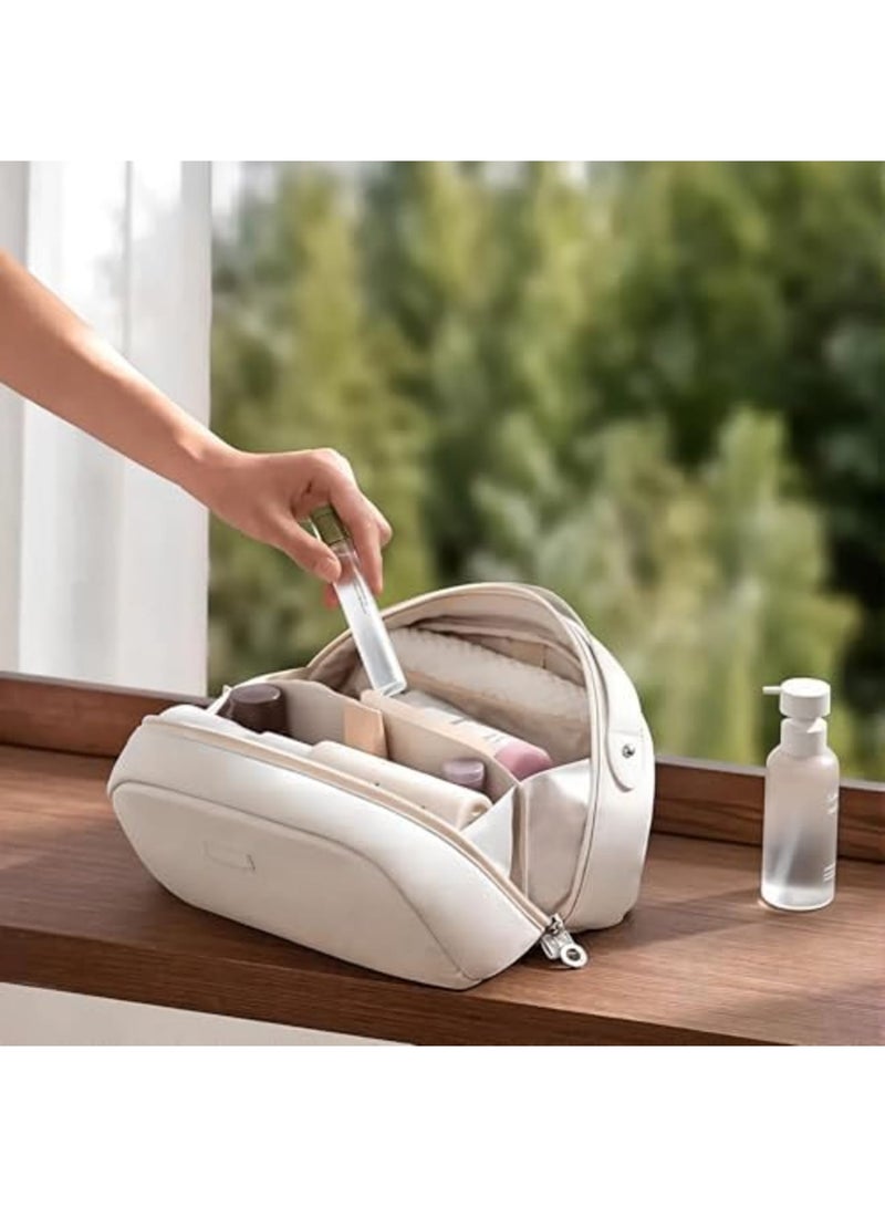 SYOSI Travel Makeup Bag for Women, Large Wet & Dry Cosmetic Organizer with Divider, Waterproof Portable Pouch, Makeup & Toiletry Storage, Foldable & Durable for Home, Outdoor, and Travel Use (White) - Image 4