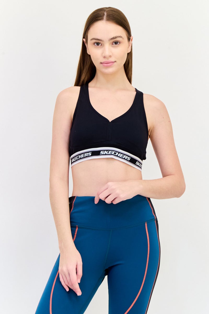 SKECHERS Women Brand Logo Padded Sports Bra, Black - Image 1