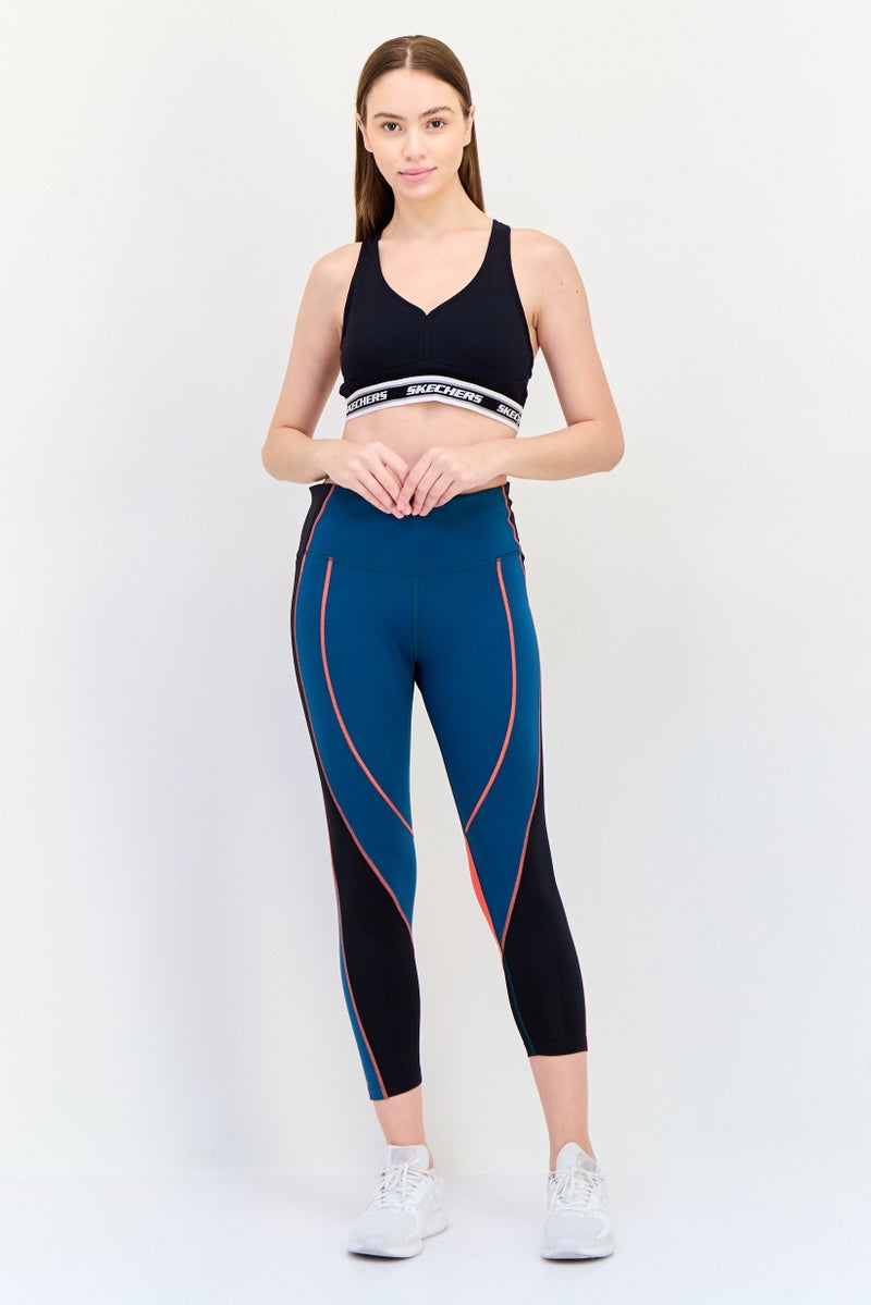 SKECHERS حمالة صدر رياضية مبطنة بشعار العلامة التجارية للنساء، سوداء - Image 2