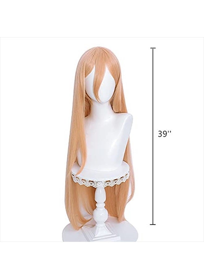 LABEAUTÉ Orange Power Cosplay Wig + Horns for Csm Anime Long Straight Halloween Party Hair Wig with Free Cap - Image 3