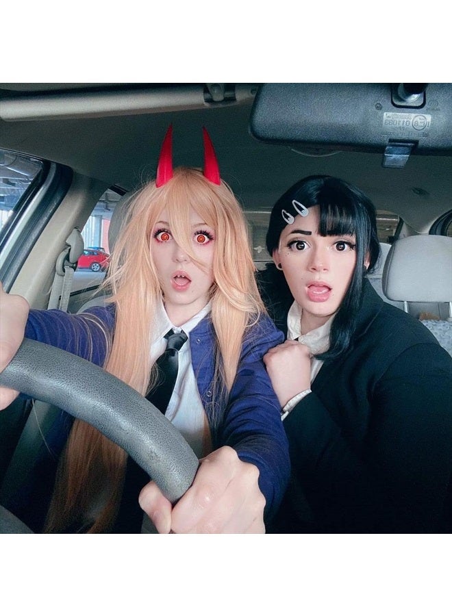 LABEAUTÉ Orange Power Cosplay Wig + Horns for Csm Anime Long Straight Halloween Party Hair Wig with Free Cap - Image 5