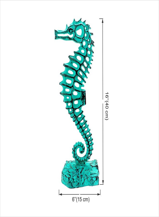 Two Moustaches 16 Inches Standing Sea Horse Design Showpiece Figurine, Teal, Aqua Blue, Standard, Pack of 1 - Image 4