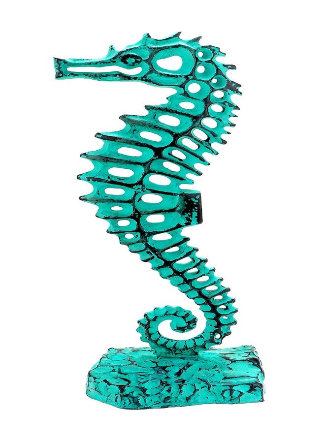 Two Moustaches 16 Inches Standing Sea Horse Design Showpiece Figurine, Teal, Aqua Blue, Standard, Pack of 1 - Image 1