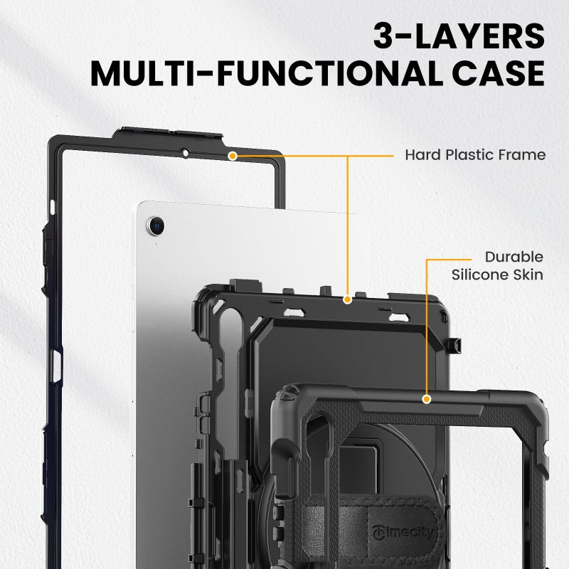 Timecity Case for Samsung Galaxy Tab S10 FE+/ S10 FE Plus 5G 2025 Protective 13.1 inch Tablet, Shockproof Heavy Duty Cover with S Pen Holder, Kickstand, Screen Protector, Hand & Shoulder Strap, Black - Image 4