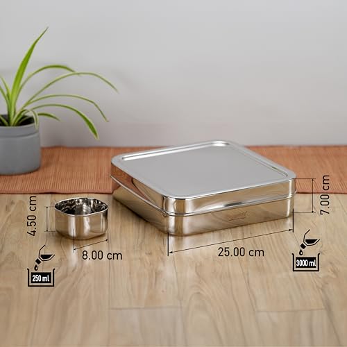 Sumeet 9 in 1 Stainless Steel Square Shape Masala/Spice Box/Dabba/Dani For Kitchen With 9 Square Bowls + Spoon, 25cm, Big - Silver - Image 4