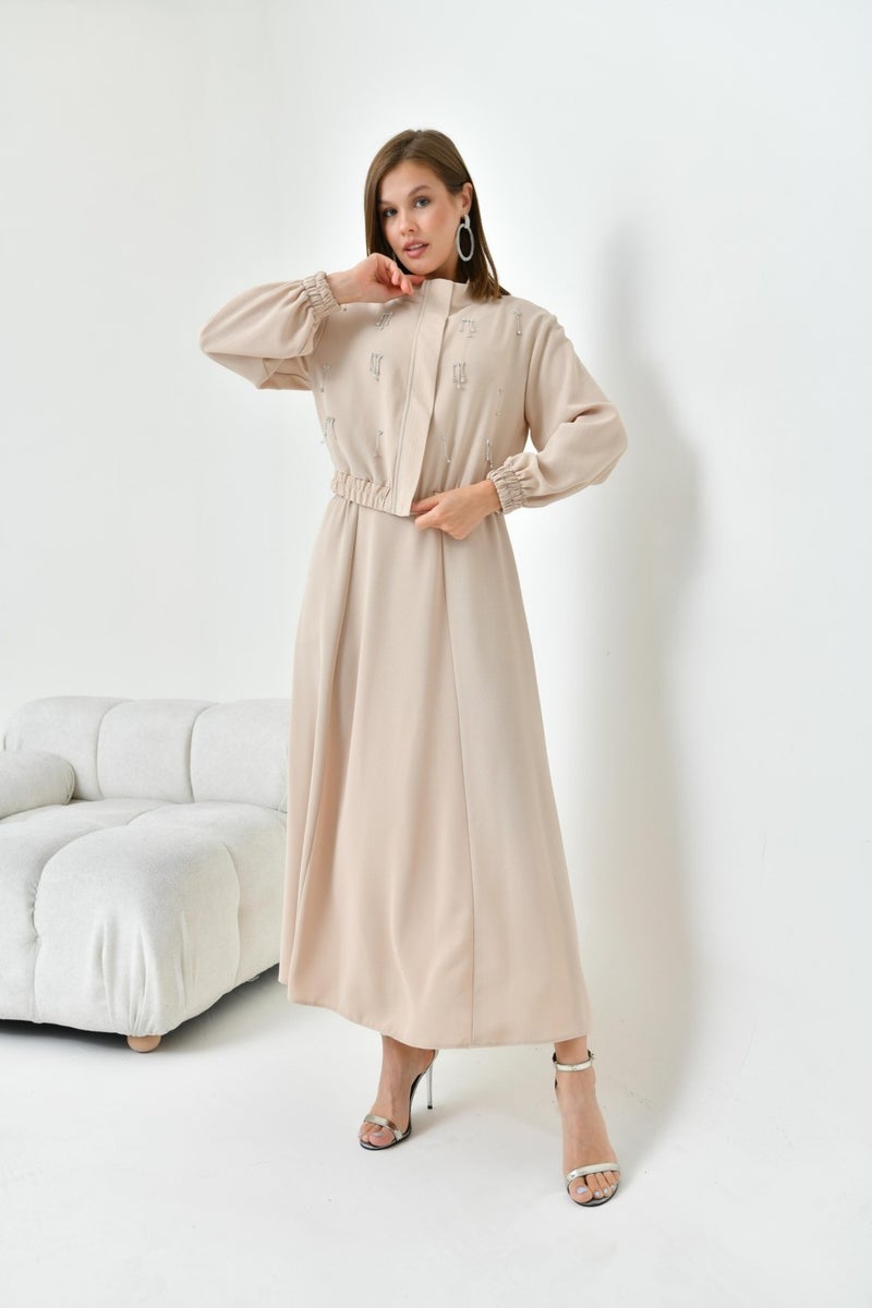 Garmi Women's Glitter Crepe Skirt Suit Beige  - Image 1