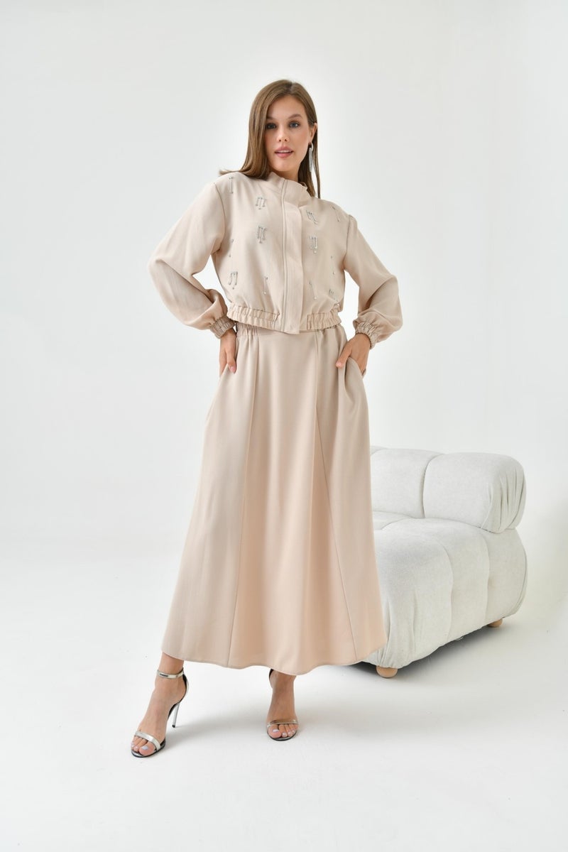Garmi Women's Glitter Crepe Skirt Suit Beige  - Image 4
