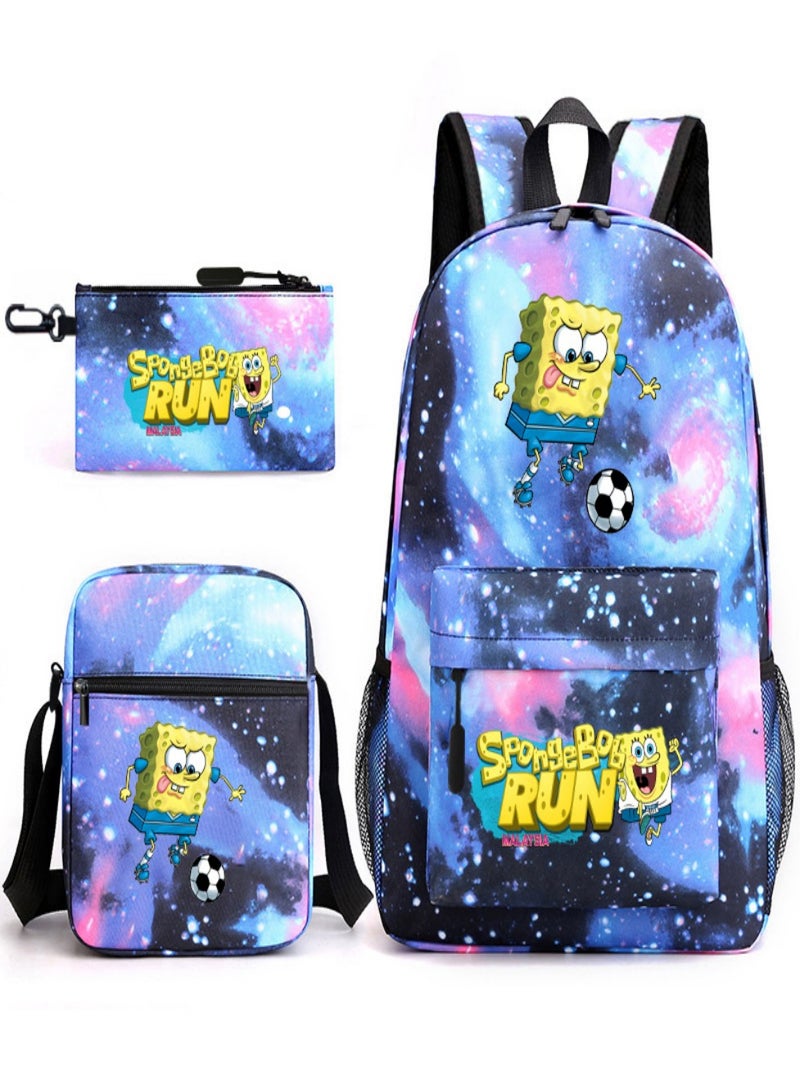 SpongeBob SquarePants Children Backpack Schoolbag Teen Student School Book bag with Lunch Box Pen Case 3 in 1 for Kids
