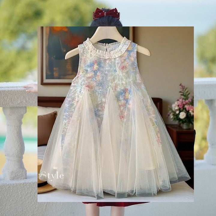 Tulip Gauze Skirt Summer Dress for Girls - Vintage Chinese Style Children's Clothing - Image 1