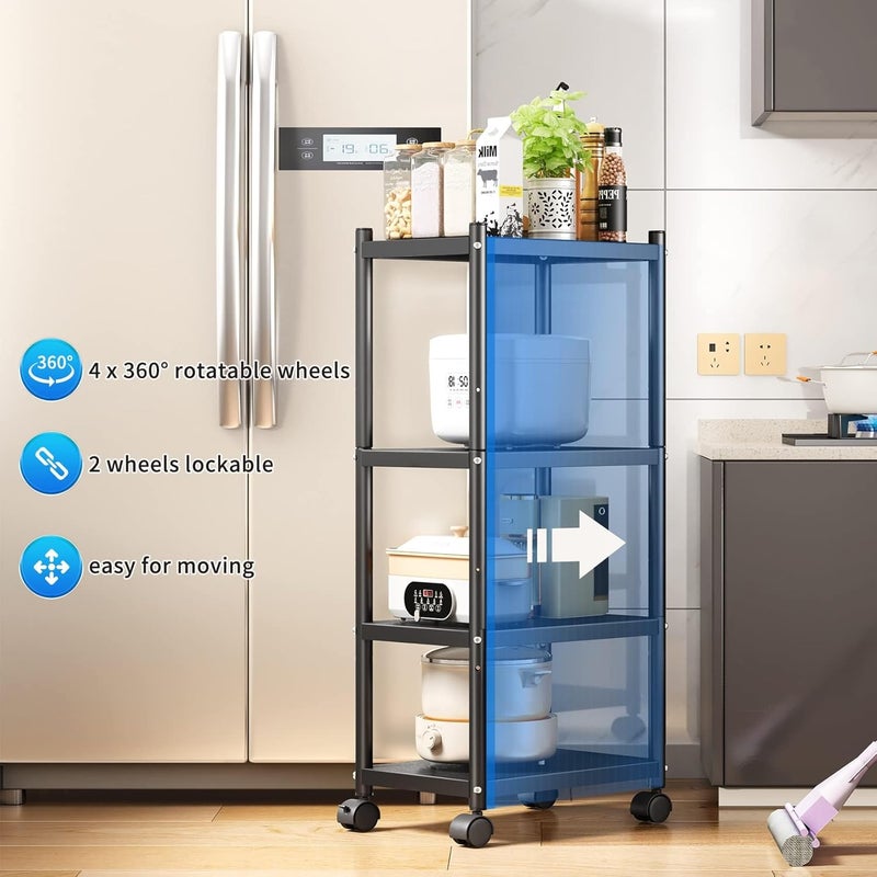 KASTWAVE Storage Shelves with Rolling Wheels, Adjustable 4 Tier Metal Shelving Unit for Storage Heavy Duty, Small Storage Rack Shelf for Corner of The Kitchen Bathroom Living Room Garage Office, Black - Image 3