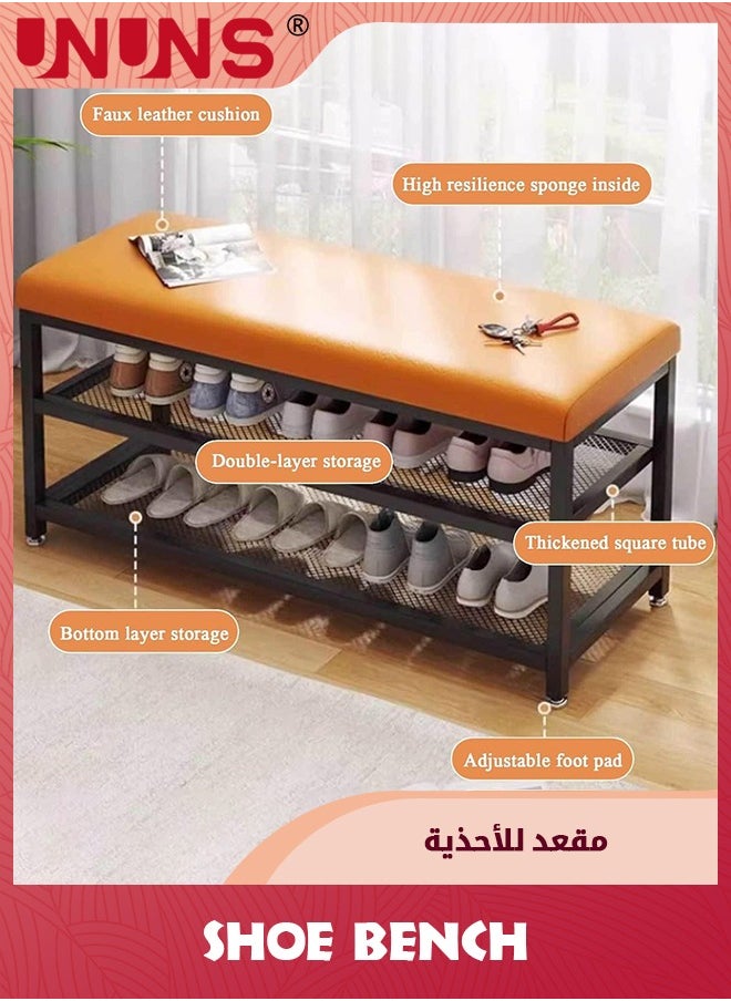UNUNS Shoe Bench,3-Tier Shoe Rack For Front Door Entrance,Metal Shoe Rack Bench With Cushion Padded seat,Shoe Organizer With Storage For Indoor Entrance Hallway Bedroom Living Room  - Image 2