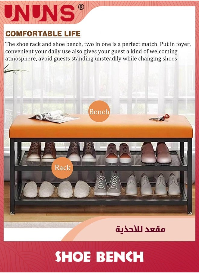 UNUNS Shoe Bench,3-Tier Shoe Rack For Front Door Entrance,Metal Shoe Rack Bench With Cushion Padded seat,Shoe Organizer With Storage For Indoor Entrance Hallway Bedroom Living Room  - Image 3