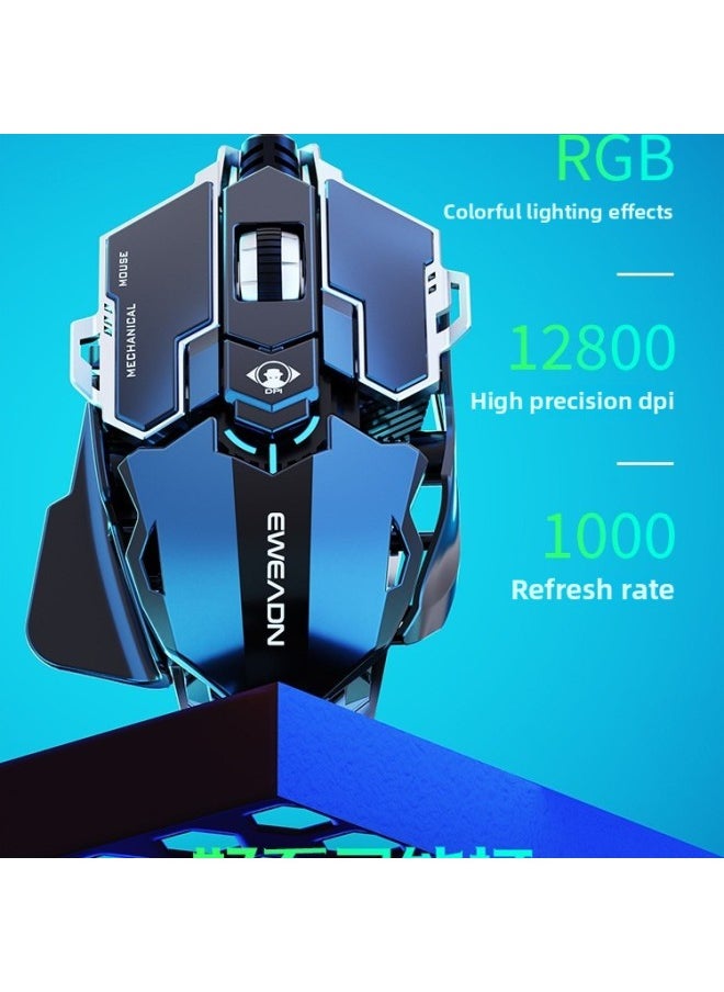 Generic - Metal Walker 500 Special Weight E-sports Mouse Wired Mute Mechanical MK Desktop Computer Macro Front-Color:Titanium Air Gray-audio Version [12800dpi-full-key Macro Programming-adjustable Tail Wing.] - Image 1