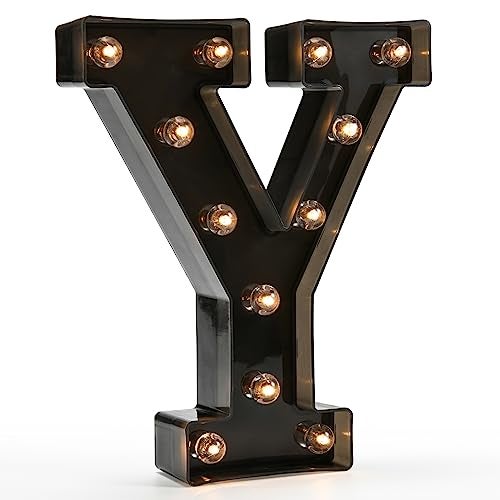 OYCBUZO Light Up Black Alphabet Marquee Letters Sign LED Marquee Number Lights Sign for Night Light Home Bar Christmas Lamp Birthday Party Wedding Decorations Y